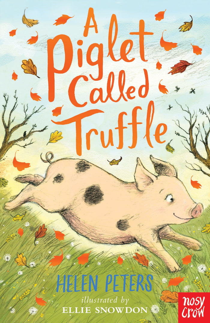 Book cover of 'A Piglet Called Truffle' with a pig illustration and autumn leaves.