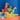 Colorful toy animals on a blue and orange background