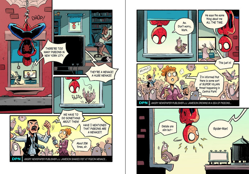 Comic book page with Spider-Man and other characters in a city setting