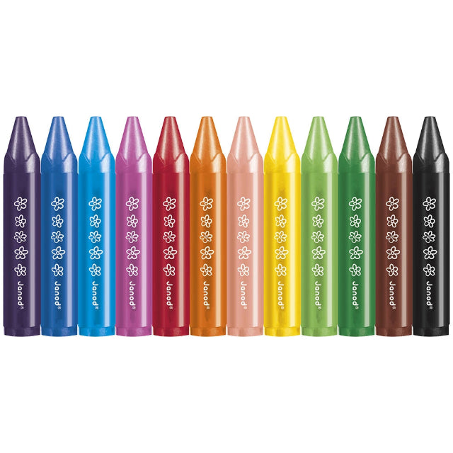 Set of colorful crayons with flower designs on a white background