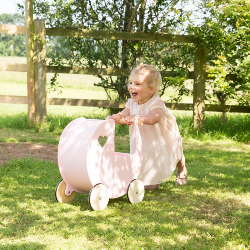 Pink Prams Wooden Pram - Pink – Eve's Toy Shop